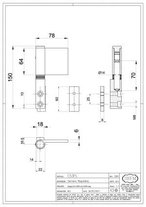 Right or Left Adjustable Hinge - Long Pin - IBFM