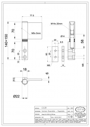 Bisagra Reversible Ajustable - Pernio Corto - IBFM